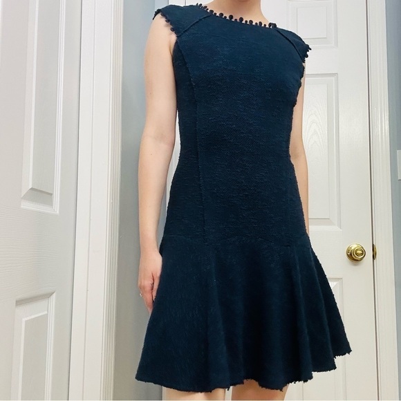 Rebecca Taylor Dress Mini Navy Blue Fitted Pleated Cocktail Dainty 2 Extra Small - Picture 6 of 6